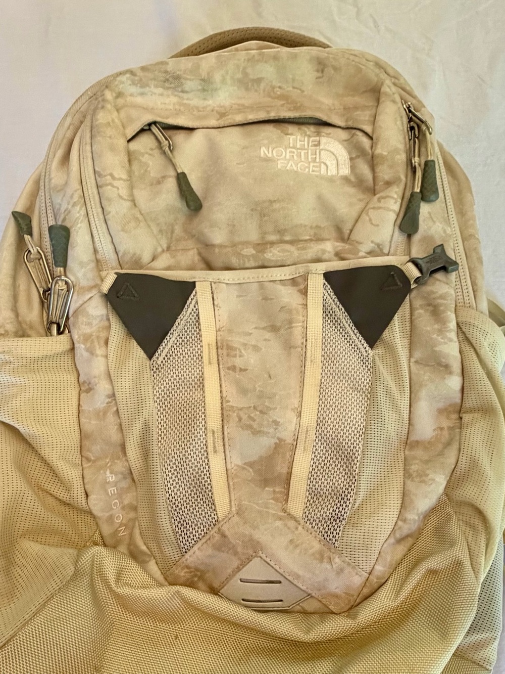 The North Face Men's Desert Tan Backpack with Olive Accents